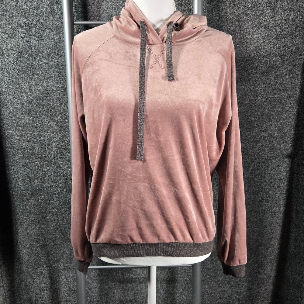 Alfani Intimates Womens Medium Dusty Rose Velour Hoodie Metallic Trim Loungewear